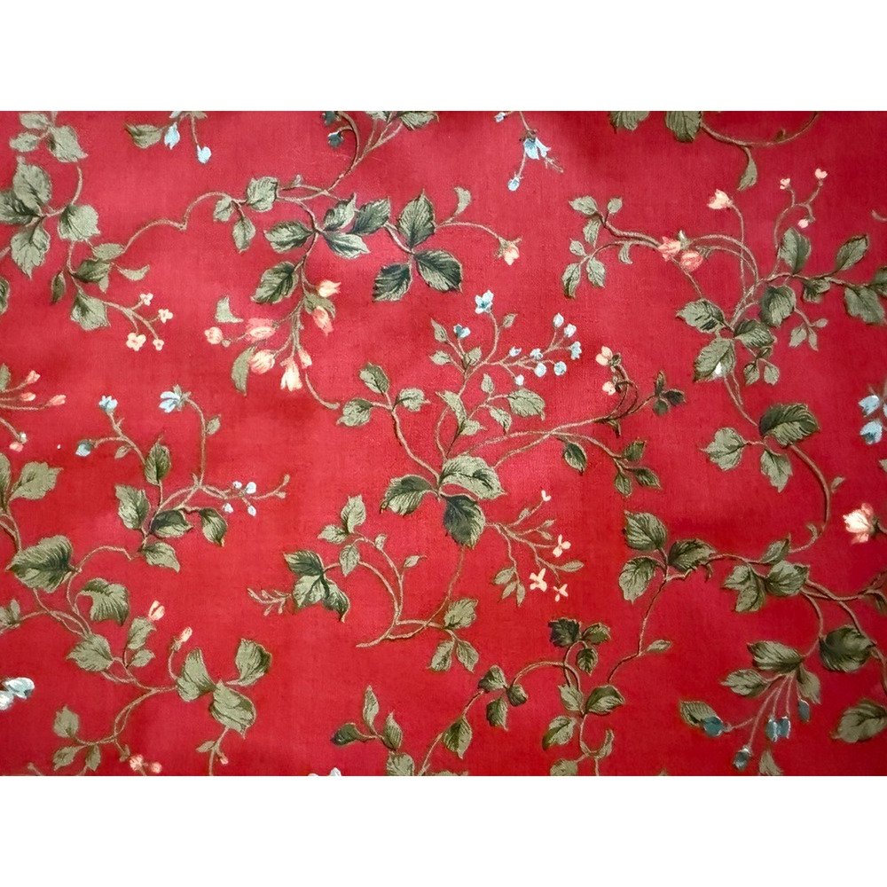Vintage Cranston Print Works Floral Fabric 2 Yards Continuous 36" x 44" Red NOS
